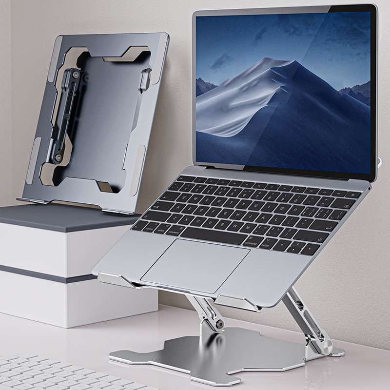 Integrated Foldable Laptop Stand Hollow Heat-Dissipating Flat Desktop Stand(Moon Silver)_voghion.com