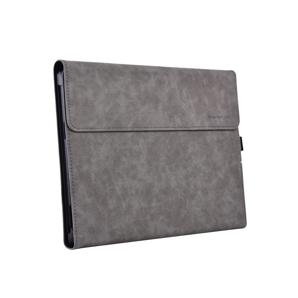 13 inch Leather Tablet Protective Case For Microsoft Surface Pro X, Color: Light Gray + Power Bag_voghion.com