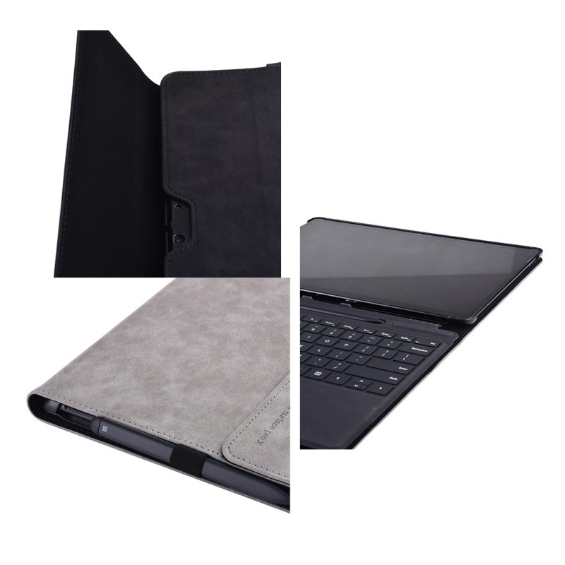 13 inch Leather Tablet Protective Case For Microsoft Surface Pro X, Color: Light Gray + Power Bag_voghion.com