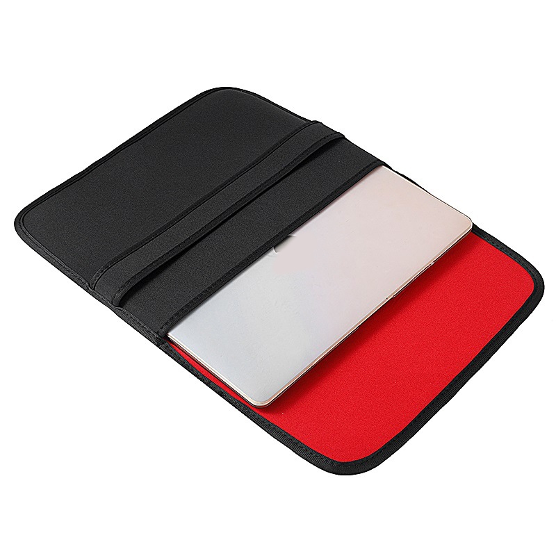 17 Inch Neoprene Laptop Lining Bag Horizontal Section Flap Clutch Bag(Black)_voghion.com