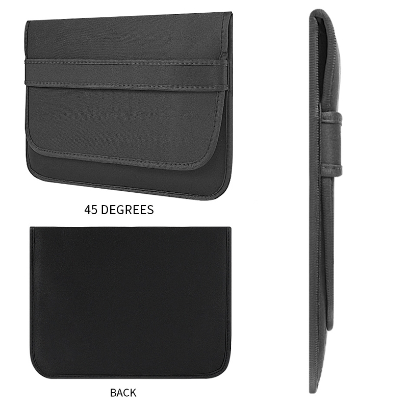 17 Inch Neoprene Laptop Lining Bag Horizontal Section Flap Clutch Bag(Black)_voghion.com