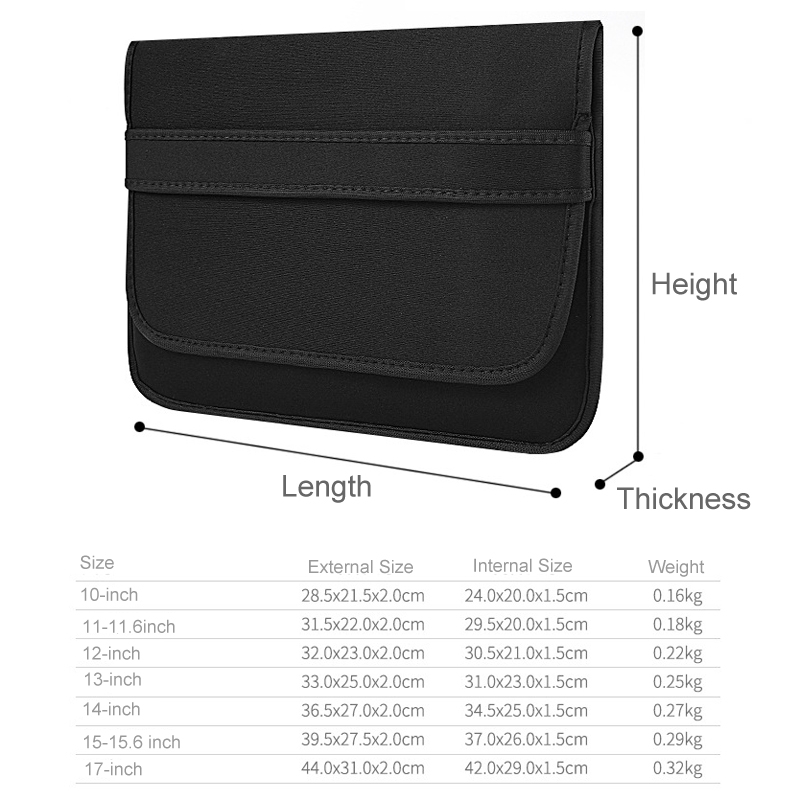17 Inch Neoprene Laptop Lining Bag Horizontal Section Flap Clutch Bag(Black)_voghion.com