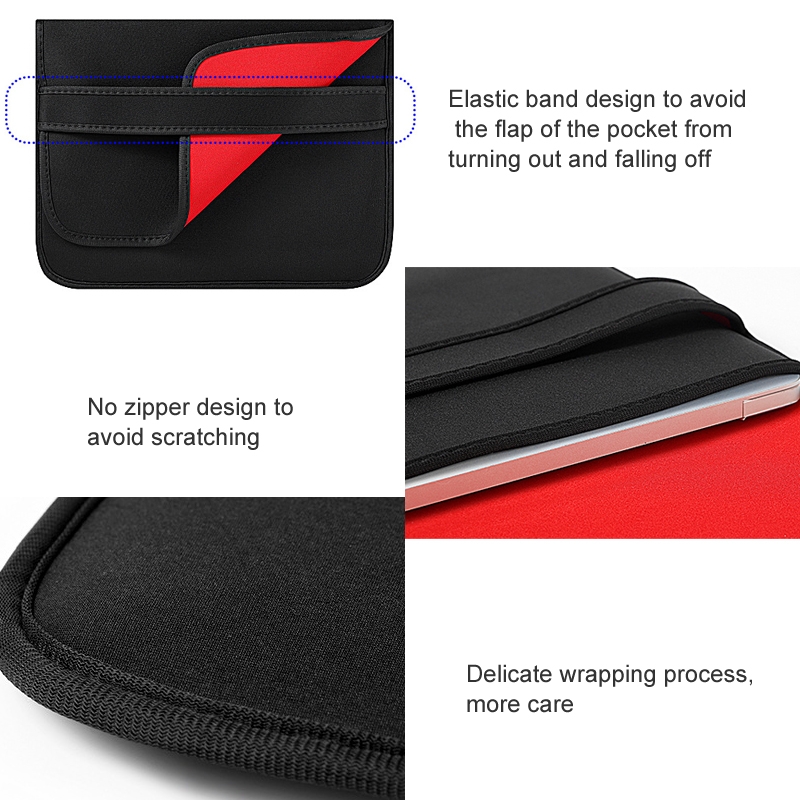 17 Inch Neoprene Laptop Lining Bag Horizontal Section Flap Clutch Bag(Black)_voghion.com