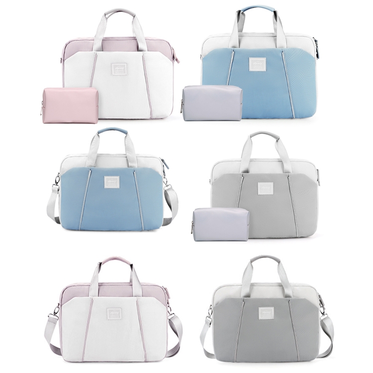 Borsa messenger portatile per computer da 15,6 pollici per Apple MacBook / Huawei / Xiaomi / Basne (nastro scaletta azzurro+pacchetto di alimentazione PU grigio)_voghion.com