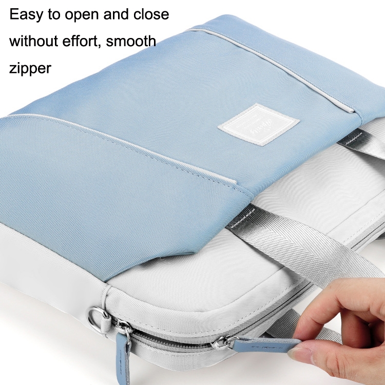 Borsa messenger portatile per computer da 15,6 pollici per Apple MacBook / Huawei / Xiaomi / Basne (nastro scaletta azzurro+pacchetto di alimentazione PU grigio)_voghion.com
