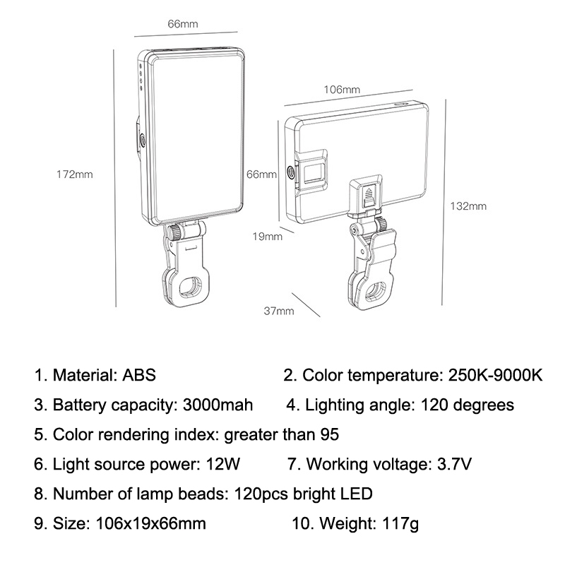ST-120C Mobile Phone Tablet Clip Fill Light Selfie Live Camera Portable Camera Lighting(Black)_voghion.com