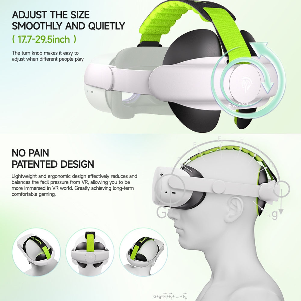 Correa ajustable para la cabeza con almohadillas adaptables para los auriculares Meta Quest 2 VR (negro)_voghion.com