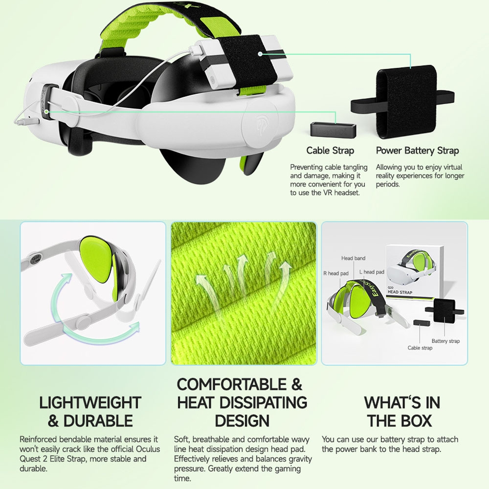 Correa ajustable para la cabeza con almohadillas adaptables para los auriculares Meta Quest 2 VR (negro)_voghion.com