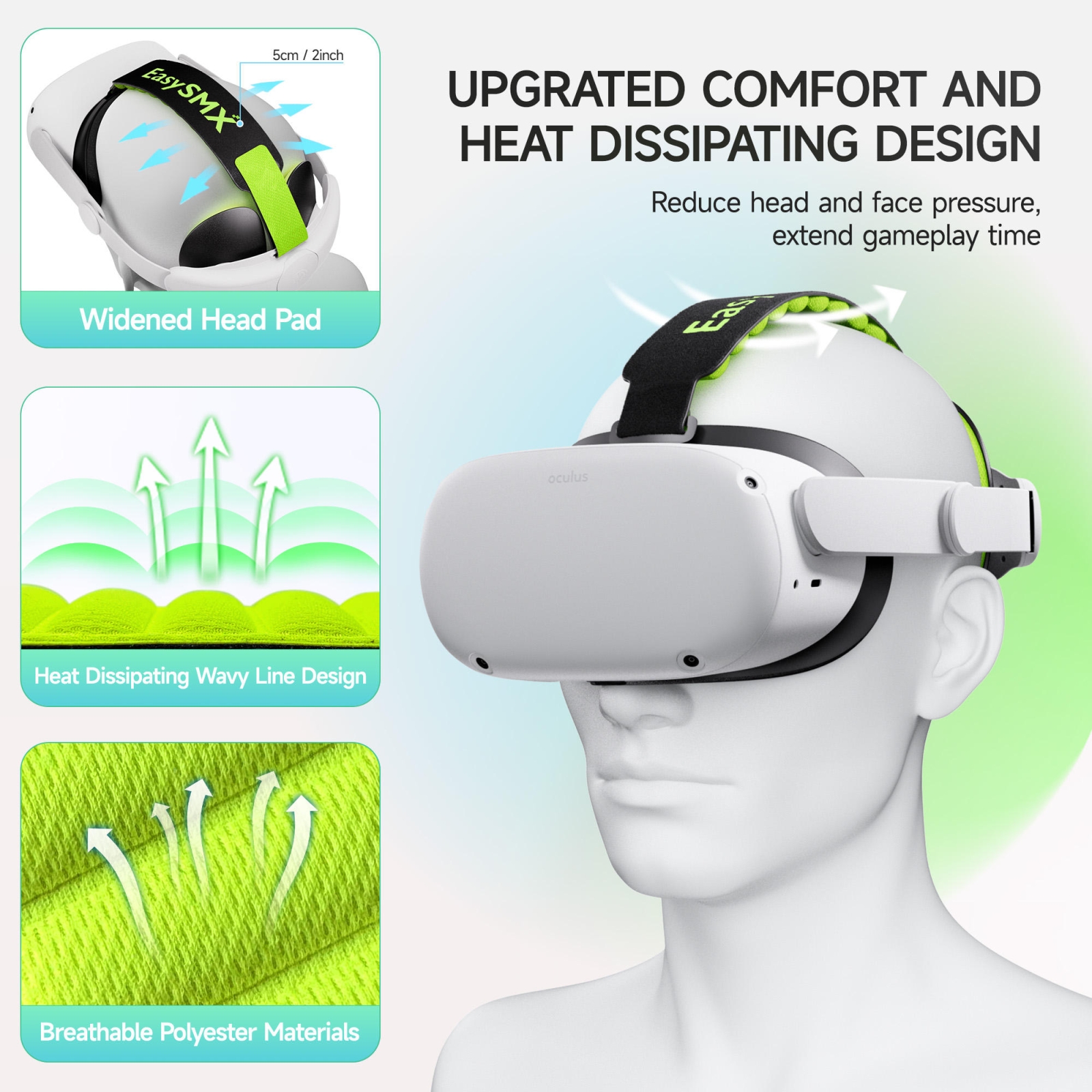 Correa ajustable para la cabeza con almohadillas adaptables para los auriculares Meta Quest 2 VR (negro)_voghion.com