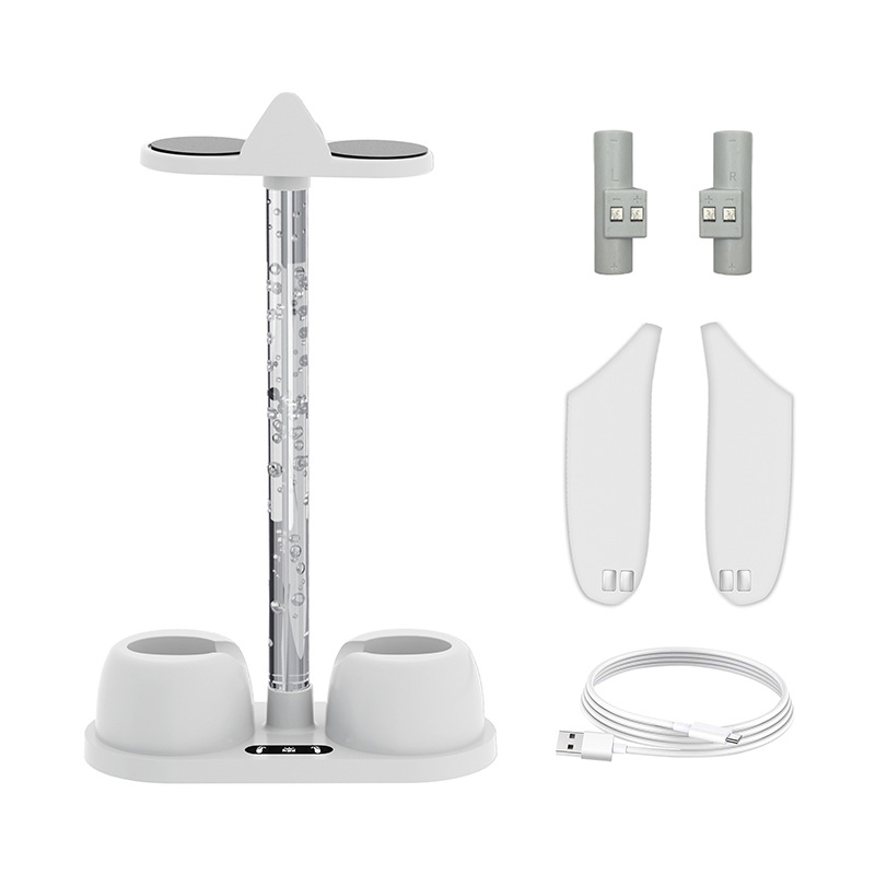 Base de carga y soporte de almacenamiento para gafas de realidad virtual Meta Quest 3 con luz RGB fría (blanca)_voghion.com