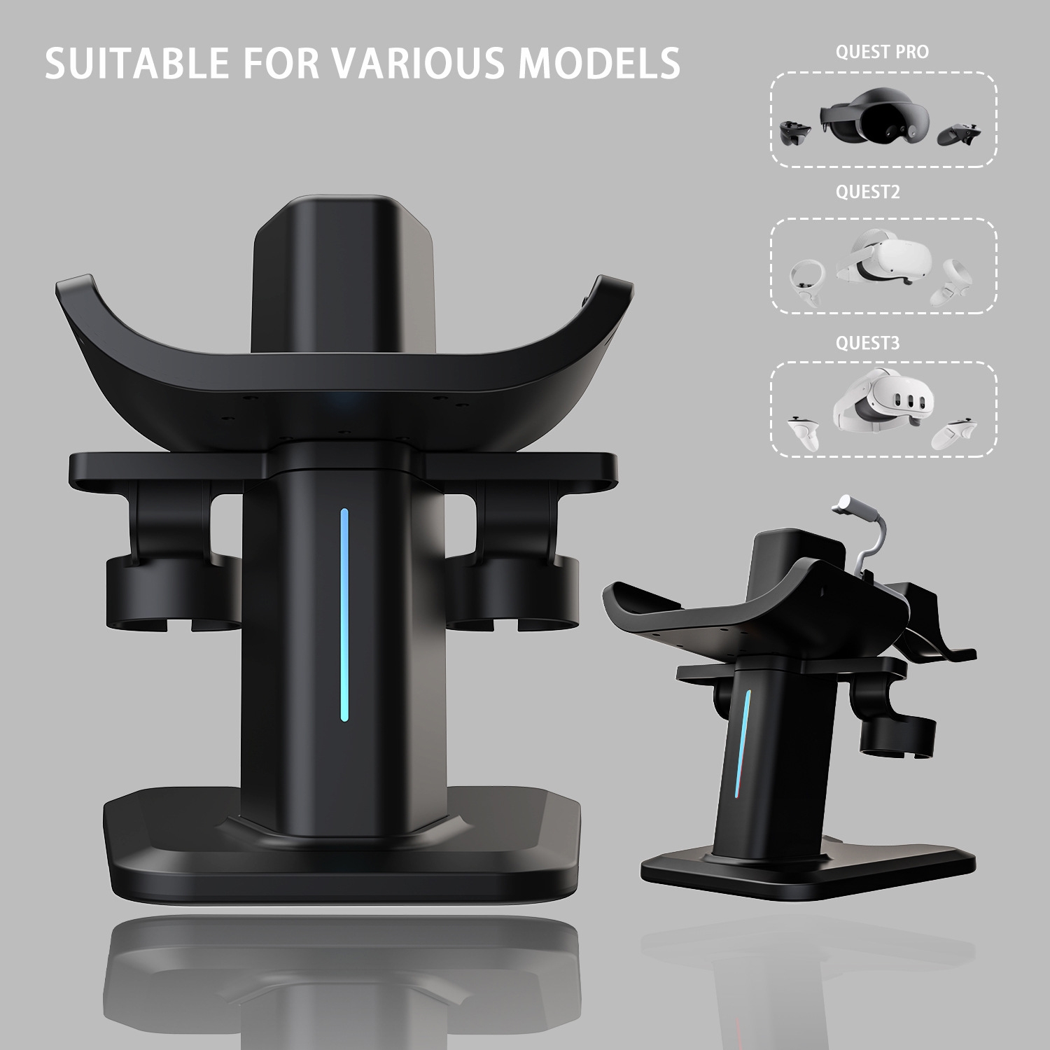 Suport de încărcare și depozitare pentru Meta Quest 3 / 2 / Pro cu lumini RGB (negru)_voghion.com