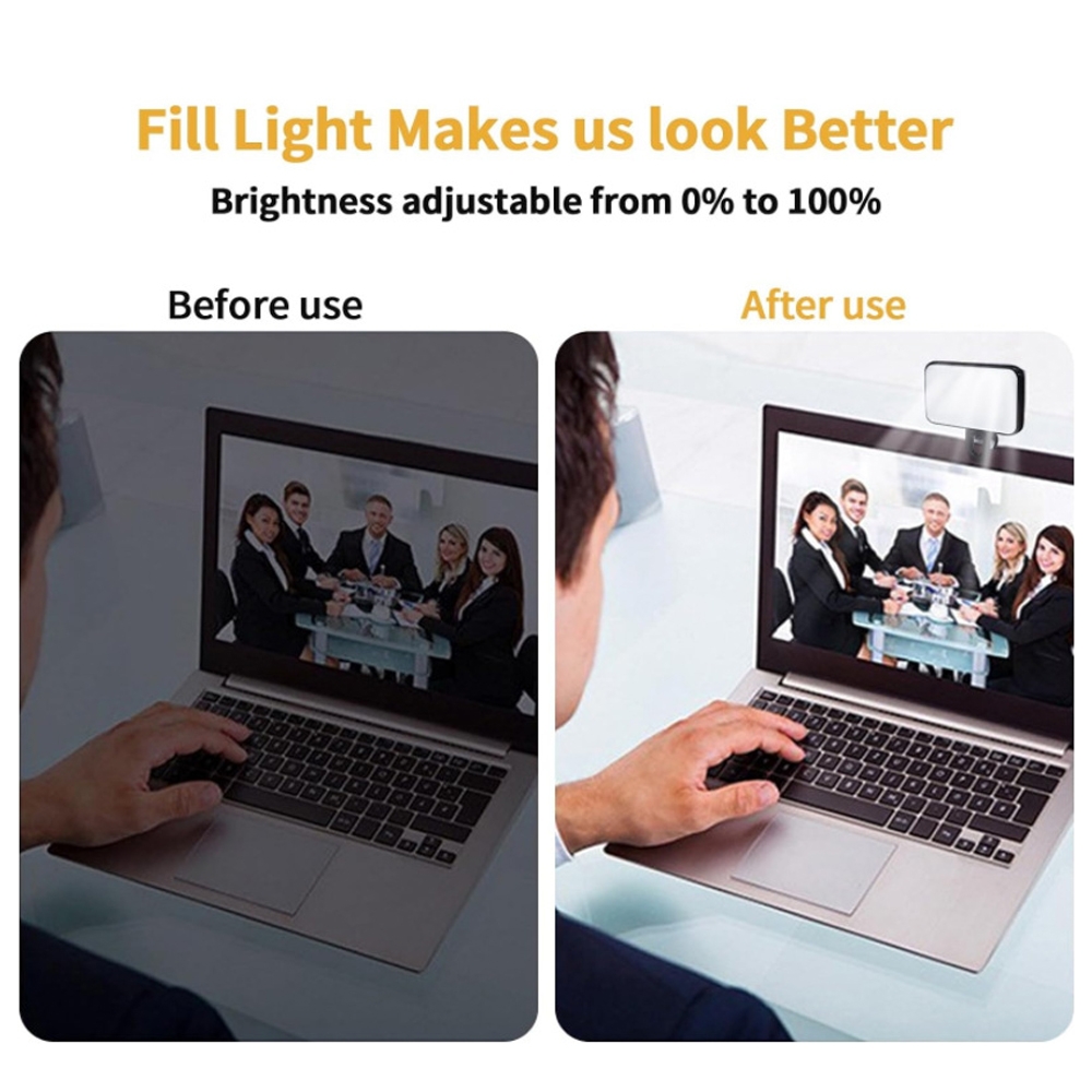 Lumină de umplere pentru selfie-uri, reîncărcabilă, cu 3 temperaturi de culoare, cu clips, pentru telefon, laptop, tabletă și întâlniri (negru)_voghion.com