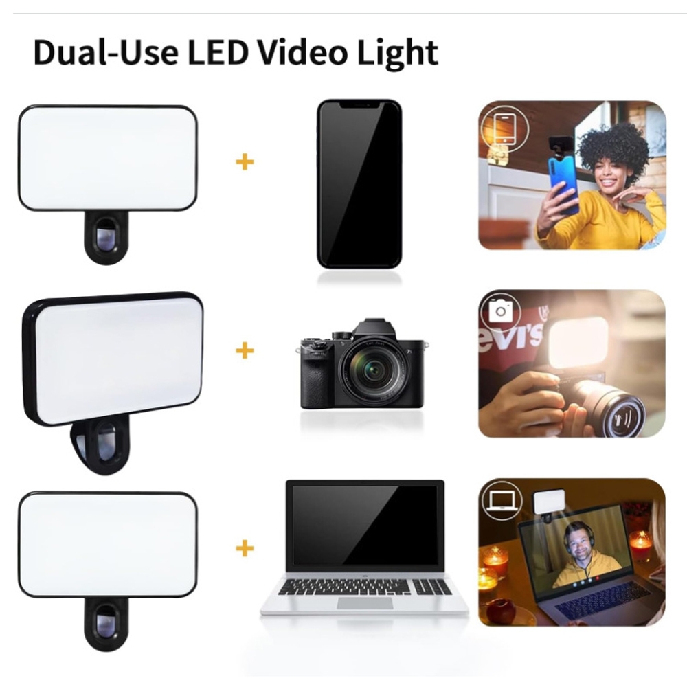 Lumină de umplere pentru selfie-uri, reîncărcabilă, cu 3 temperaturi de culoare, cu clips, pentru telefon, laptop, tabletă și întâlniri (negru)_voghion.com