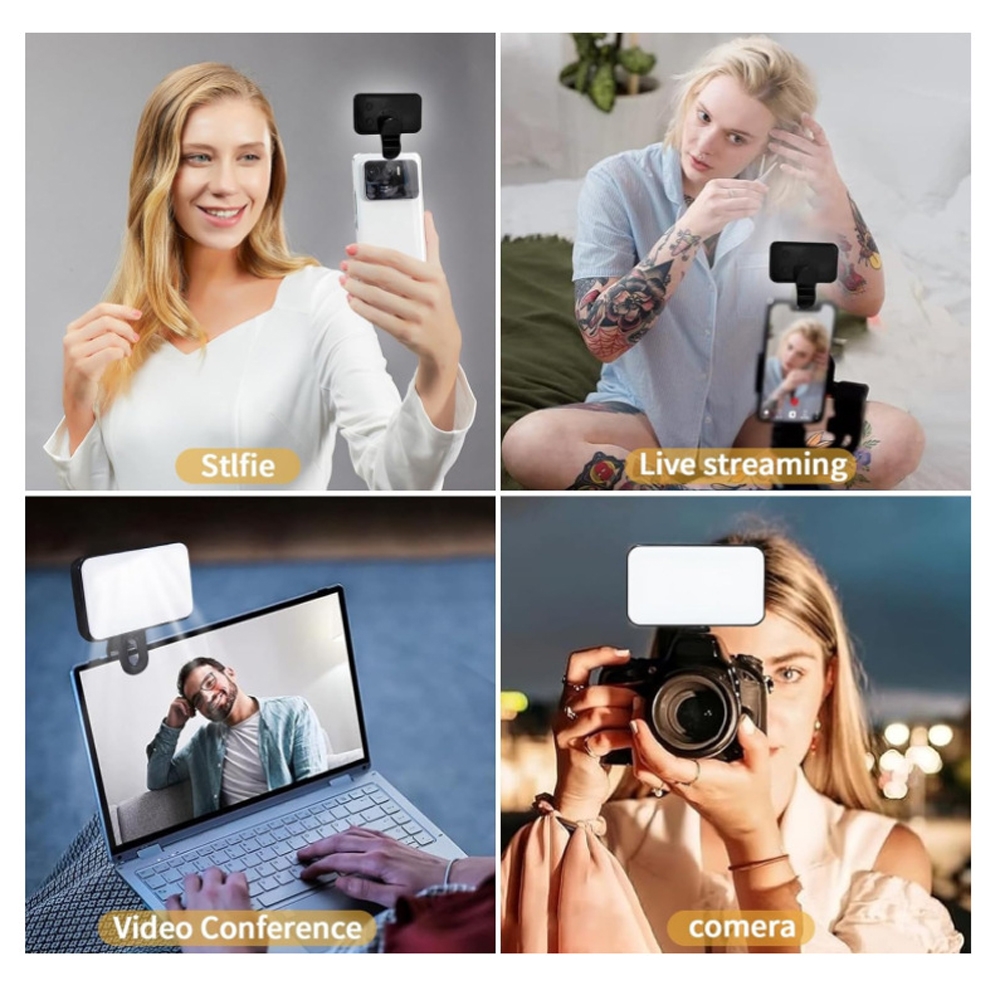 Lumină de umplere pentru selfie-uri, reîncărcabilă, cu 3 temperaturi de culoare, cu clips, pentru telefon, laptop, tabletă și întâlniri (negru)_voghion.com