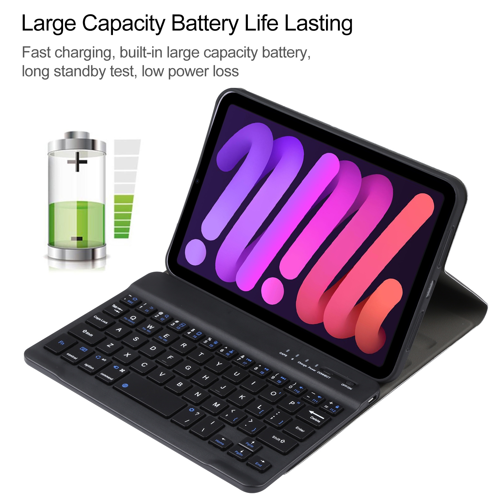 A06 Detachable Lambskin Texture Ultra-thin TPU Bluetooth Keyboard Leather Tablet Case with Stand For iPad mini 6 (Black)_voghion.com