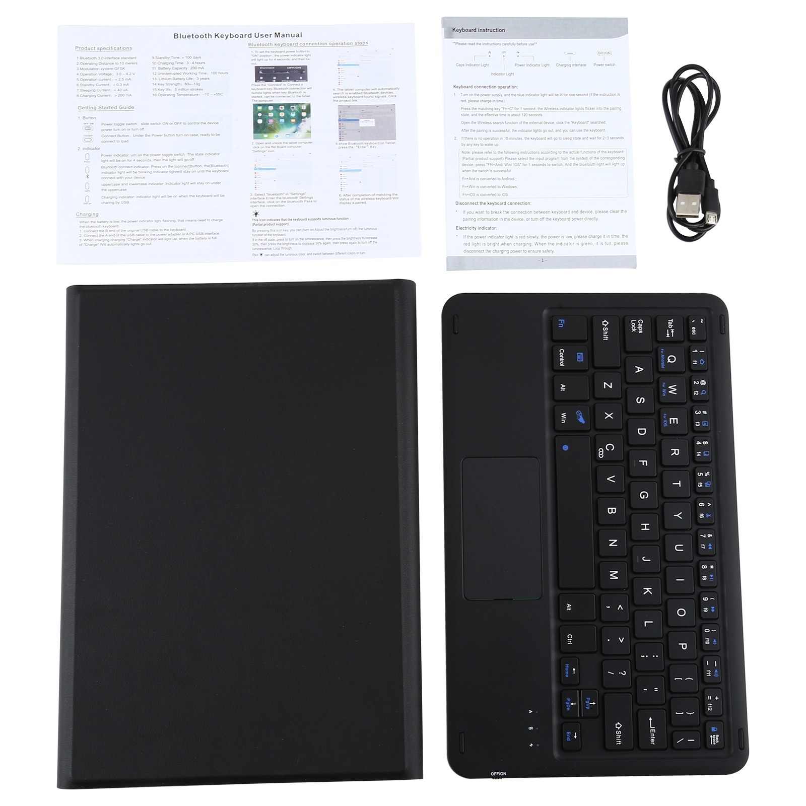 A500-A Detachable Bluetooth Keyboard Ultrathin Horizontal Flip Leather Tablet Case with Touchpad & Holder for Samsung Galaxy Tab A7 10.4 (2020) T500 / T505(Black)_voghion.com