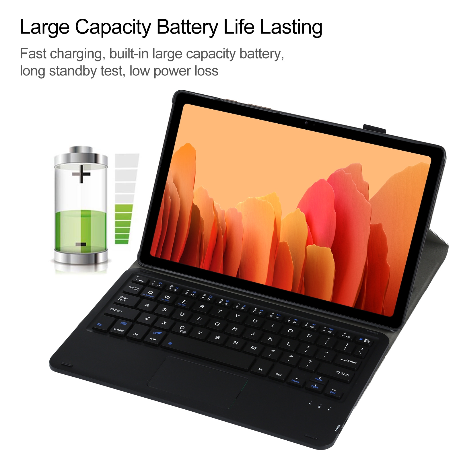 A500-A Detachable Bluetooth Keyboard Ultrathin Horizontal Flip Leather Tablet Case with Touchpad & Holder for Samsung Galaxy Tab A7 10.4 (2020) T500 / T505(Black)_voghion.com