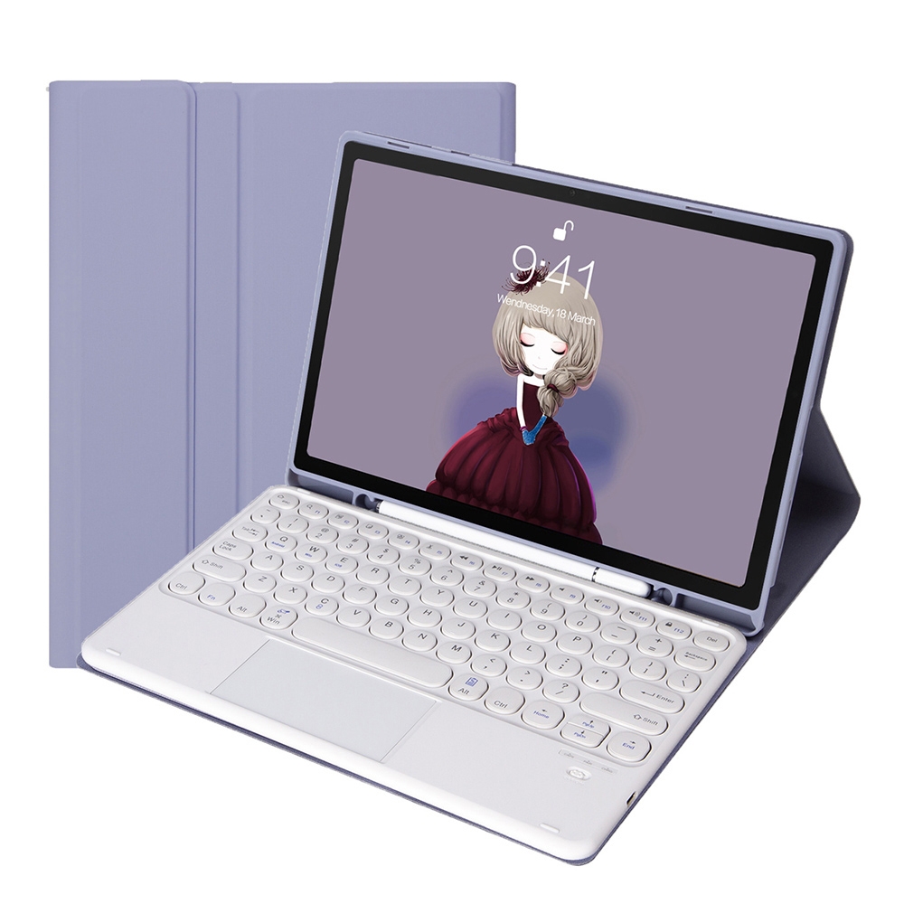 YT11B-A Detachable Candy Color Skin Feel Texture Round Keycap Bluetooth Keyboard Leather Case with Touch Control For iPad Pro 11 inch 2020 & 2018(Purple)_voghion.com