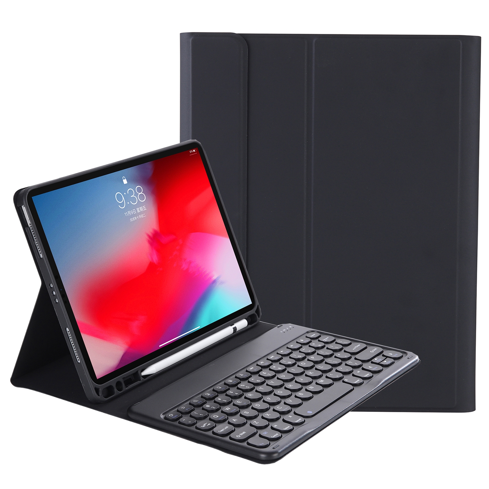 YT098B Detachable Candy Color Skin Feel Texture Round Keycap Bluetooth Keyboard Leather Case For iPad Air 4 10.9 2020 / Air 5 10.9 2022 (Black)_voghion.com