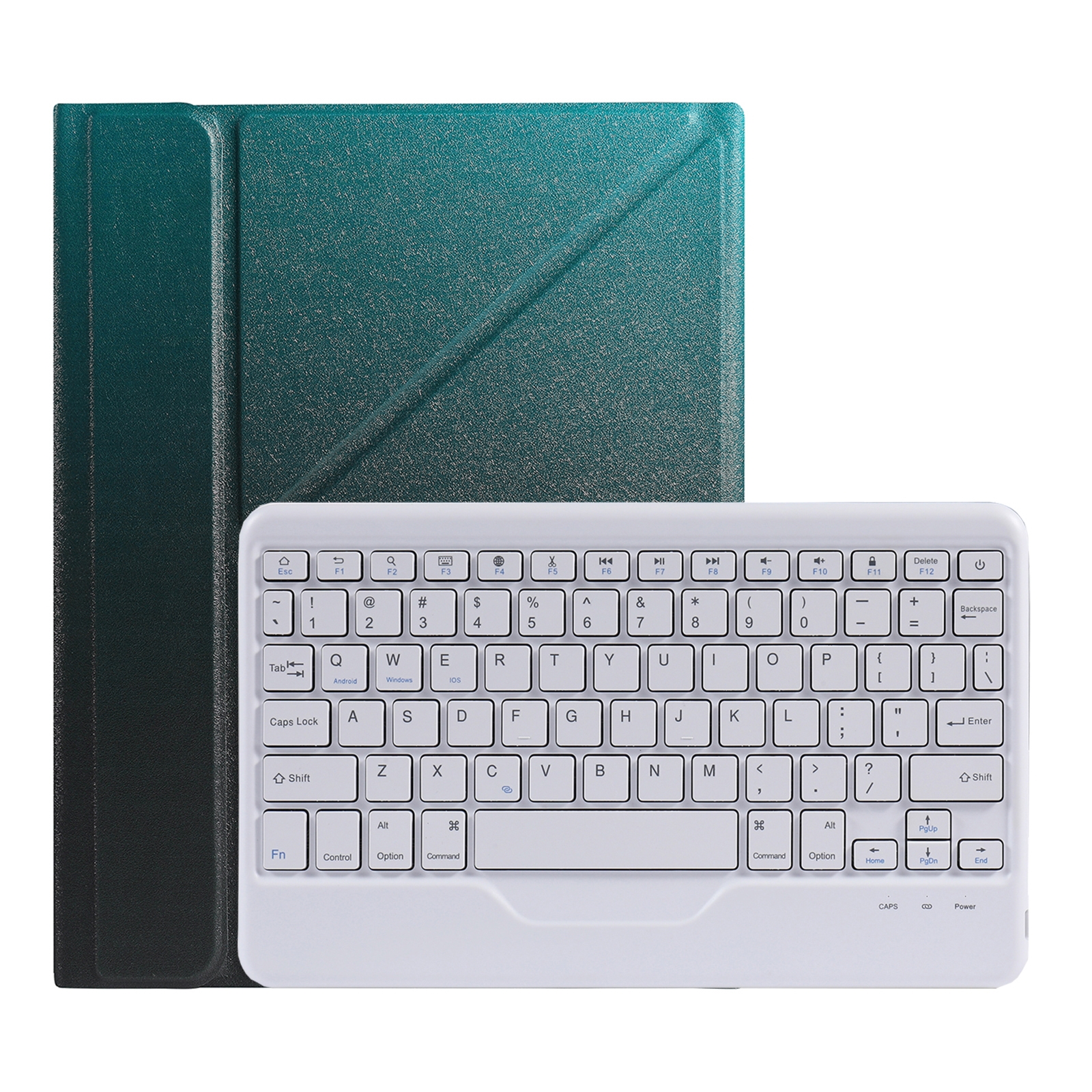 B07 Teilbare Bluetooth-Tastatur-Tablet-Lederhülle mit Dreieckshalter und Stiftschlitz für iPad 9.7 2018 und 2017/Pro 9.7/Air 2 (Farbverlauf Dunkelgrün)_voghion.com
