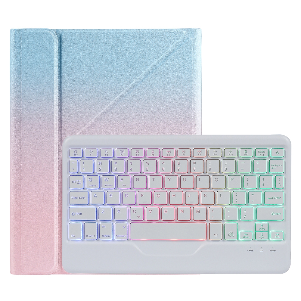 B09S Splittable Backlight Bluetooth Keyboard Leather Tablet Case with Triangle Holder & Pen Slot For iPad 10.2 2020 & 2019 / Pro 10.5 inch / Air 3 10.5 inch(Gradient Blue Pink)_voghion.com