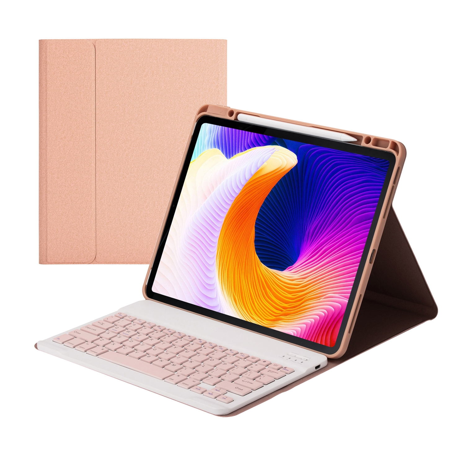 HK132 Ayrılabilir Plastik Bluetooth Klavye Tablet Kılıfı Tutucu ve Kalem Yuvası ile iPad Pro 12.9 inç 2021/2020/2018(Pembe)_voghion.com
