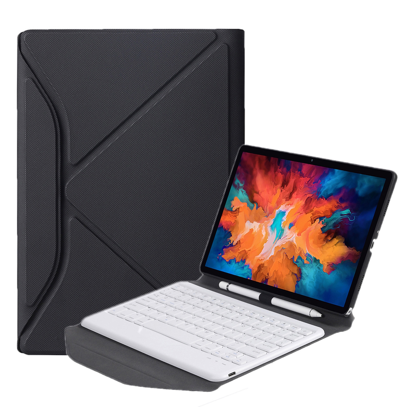 Custodia tablet in pelle staccabile con tastiera Bluetooth BM13 con texture diamante, slot per penna e supporto posteriore triangolare per Lenovo Pad Pro 11,5 pollici 2021 TB-J716F / Tab P11 Pro 11,5 pollici TB-J706F (Nero Bianco)_voghion.com
