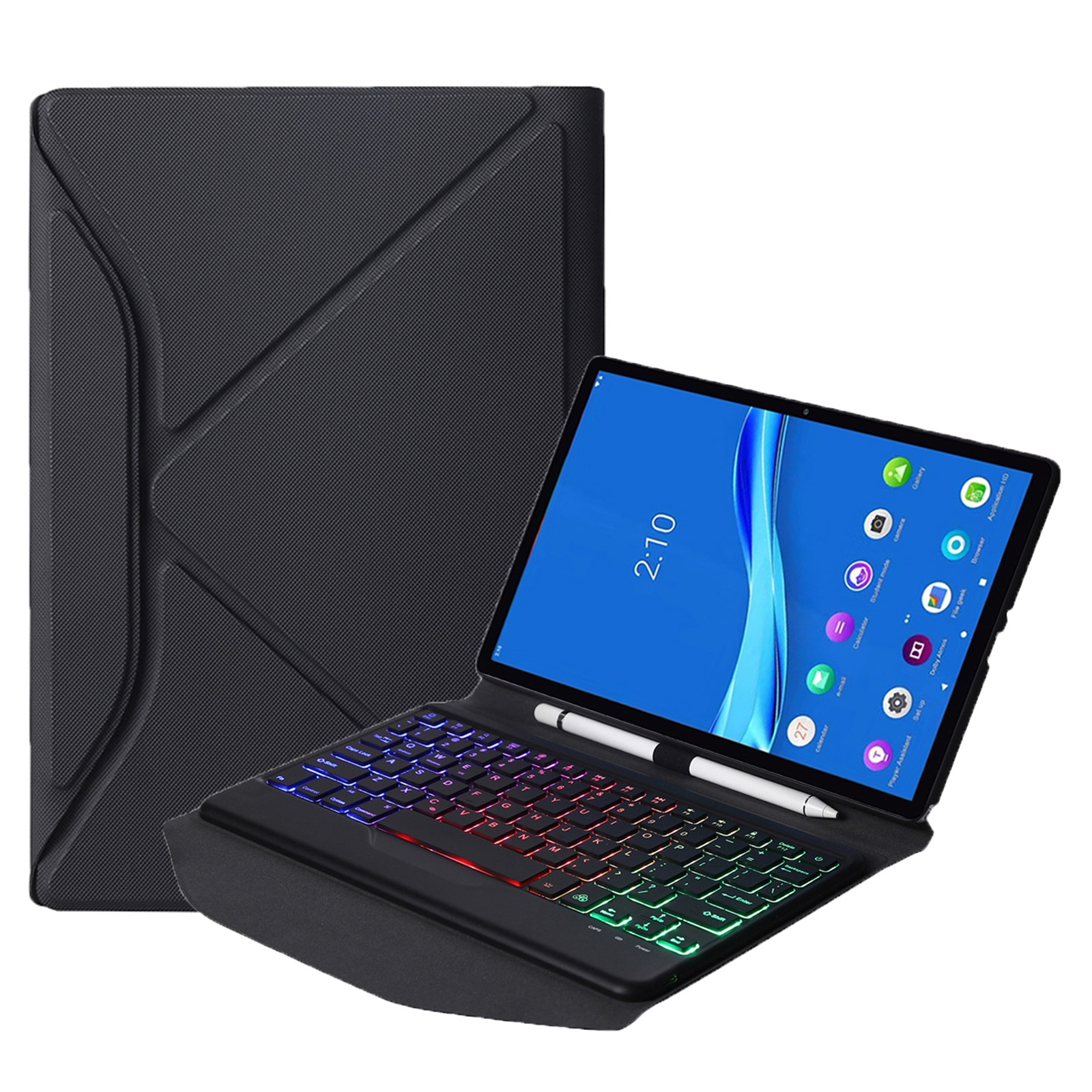 BM10S Backlight Edition Diamond Texture Detachable Bluetooth Keyboard Leather Tablet Case with Pen Slot & Triangular Back Support For Lenovo Smart Tab M10 HPD Plus TB-X606F 10.3 inch(Black White)_voghion.com