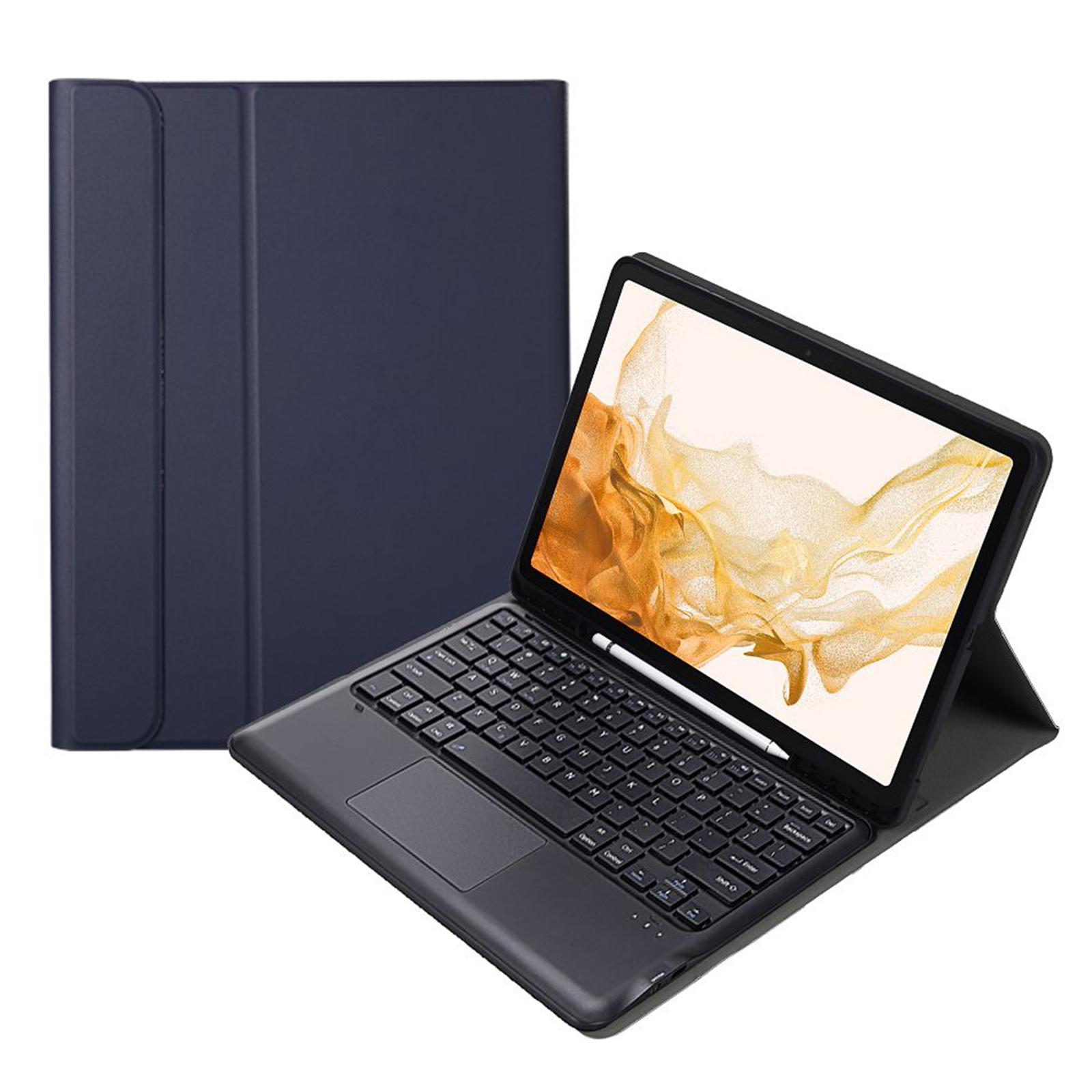 A800B-A Split Bluetooth Keyboard Leather Case with Holder & Pen Slot & Touchpad For Samsung Galaxy Tab S8+ X800(Blue)_voghion.com