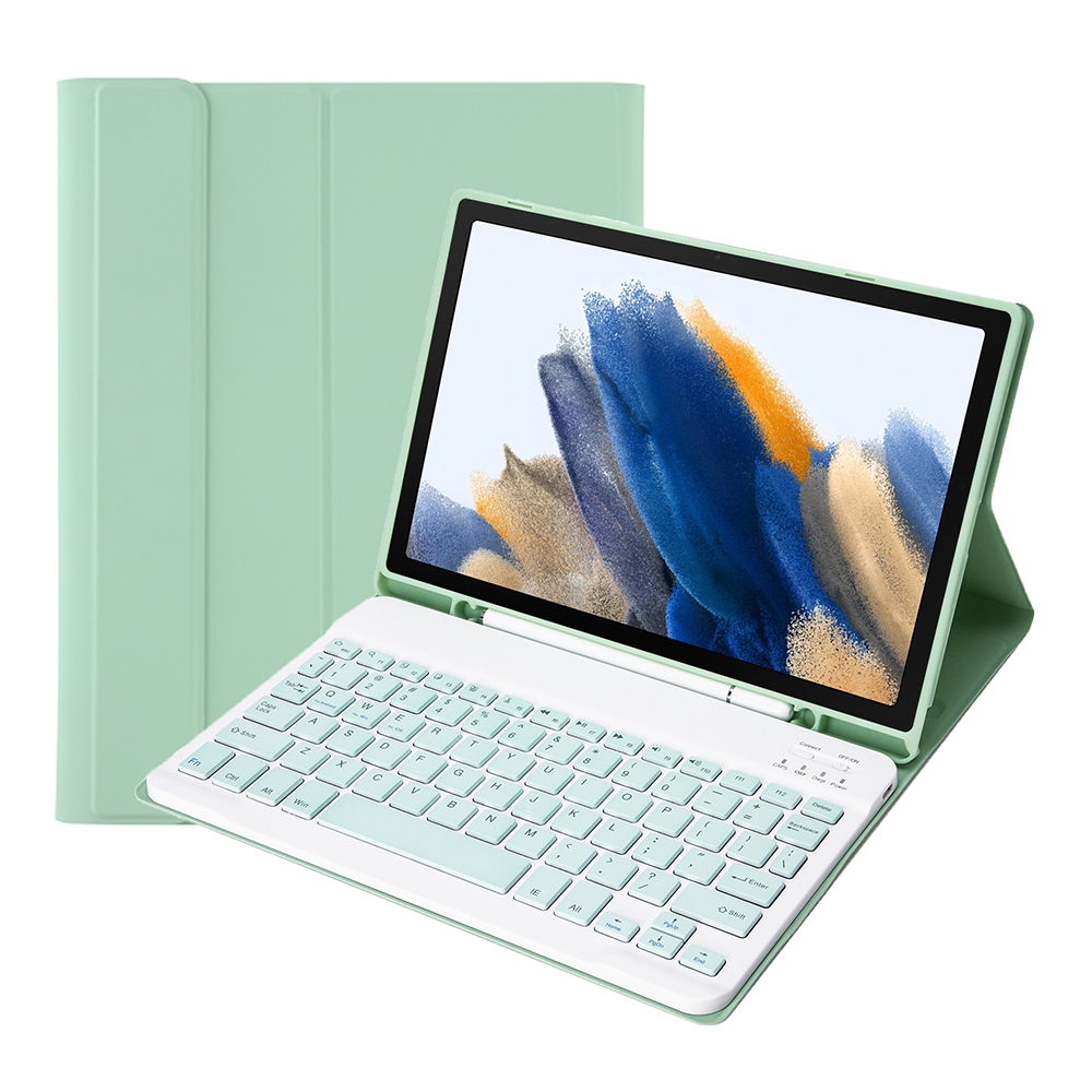 A08B Candy Color Bluetooth Keyboard Leather Case with Pen Slot For Samsung Galaxy Tab A8 10.5 2021 SM-X200 / SM-X205(Light Green)_voghion.com