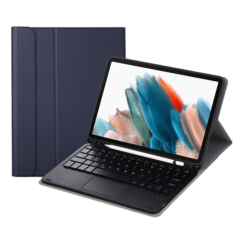 A08B-A Bluetooth Keyboard Leather Case with Pen Slot & Touchpad For Samsung Galaxy Tab A8 2021 SM-X205 / SM-X200(Blue)_voghion.com