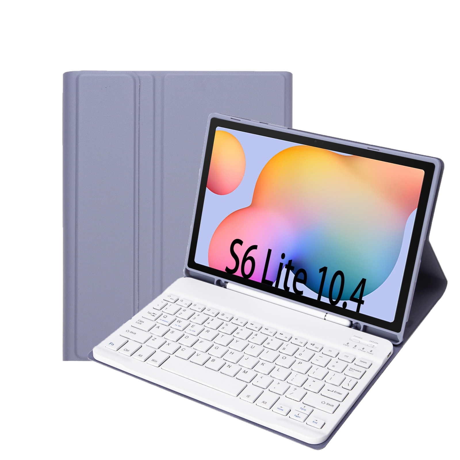 A610B Candy Color Bluetooth-tangentbord Läderfodral med pennfack för Samsung Galaxy Tab S6 Lite 10,4 tum SM-P610 / SM-P615(lila)_voghion.com
