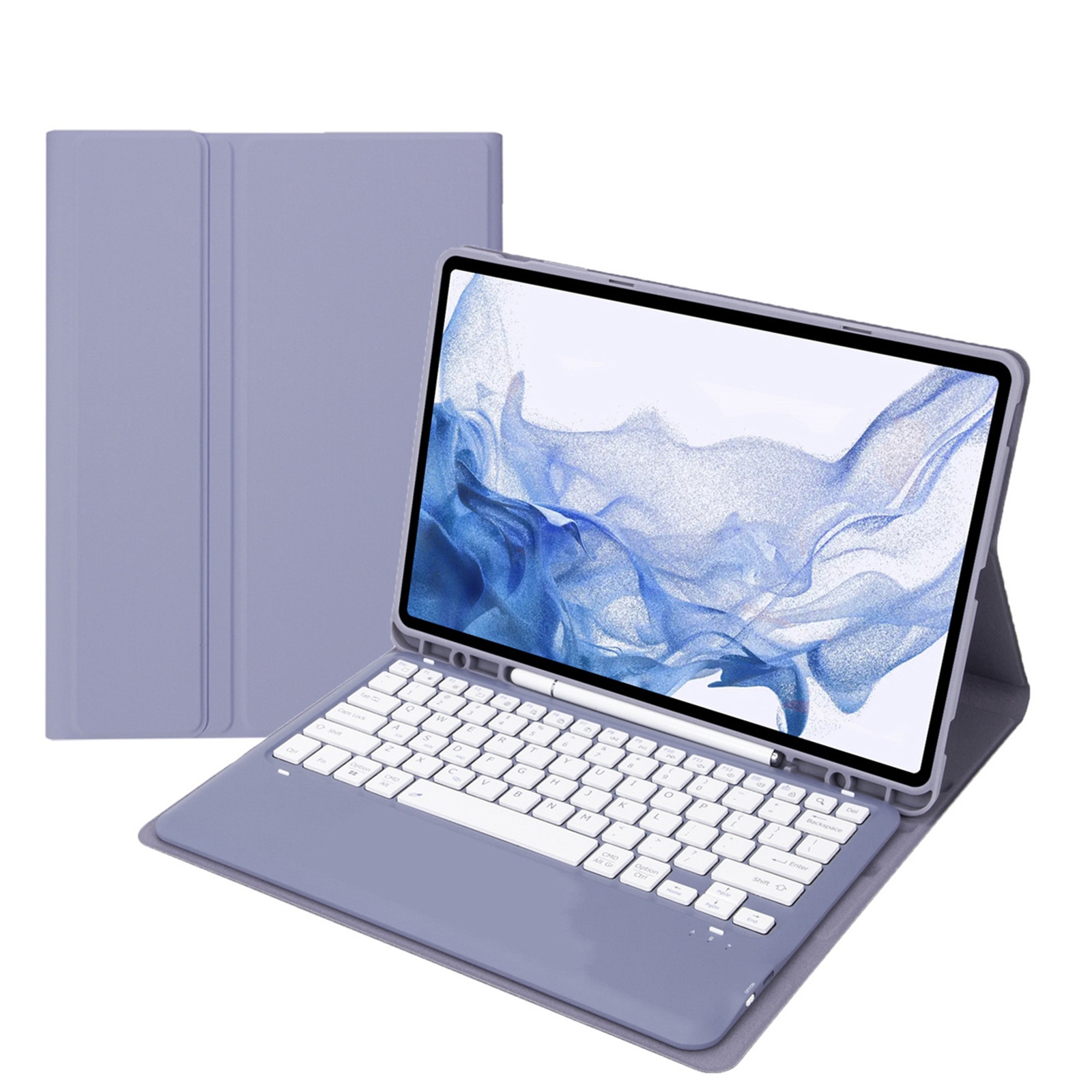 T800B Pen Slot Detachable Bluetooth Keyboard Leather Tablet Case For Samsung Galaxy Tab S8+/S7+/S7 FE(Purple)_voghion.com