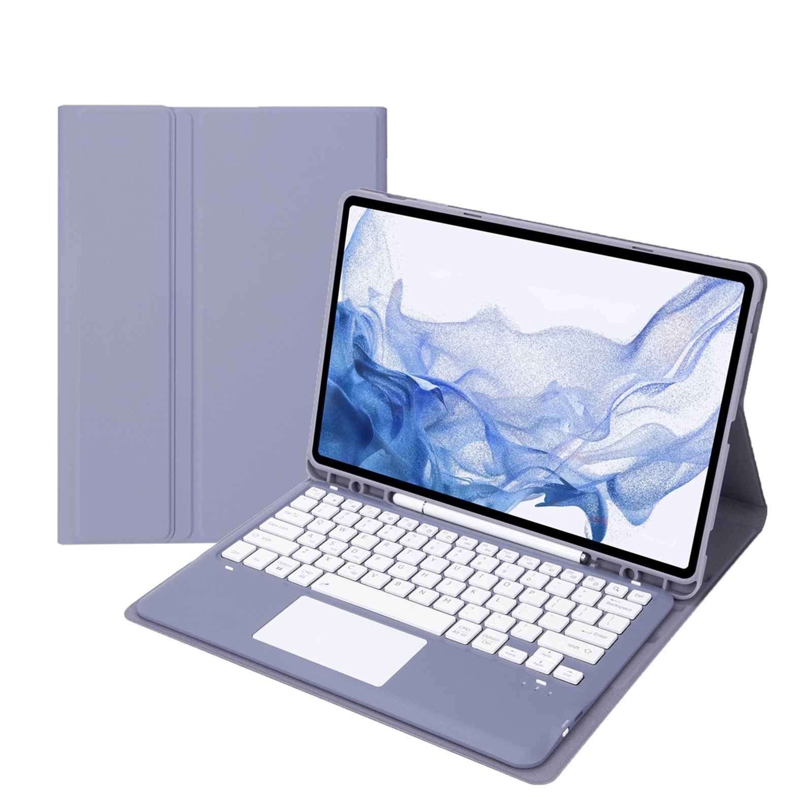 T800B-A Touch Pad Detachable Bluetooth Keyboard Leather Tablet Case For Samsung Galaxy Tab S8+/S7+/S7 FE(Purple)_voghion.com