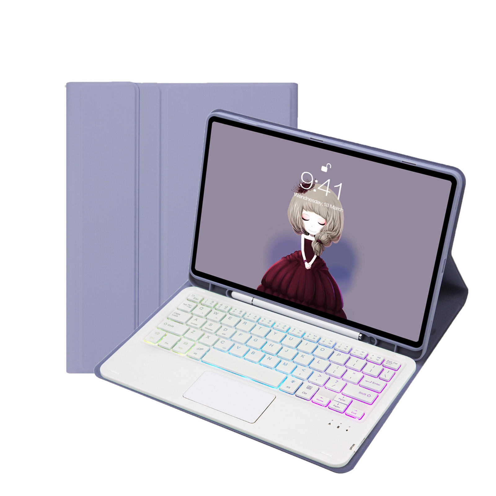 T098B-AS Skin Feel Pen Slot Touch Pad Backlight Bluetooth Keyboard Leather Tablet Case For iPad Air 4 10.9 2020 / Air 5 10.9 2022 (Purple)_voghion.com