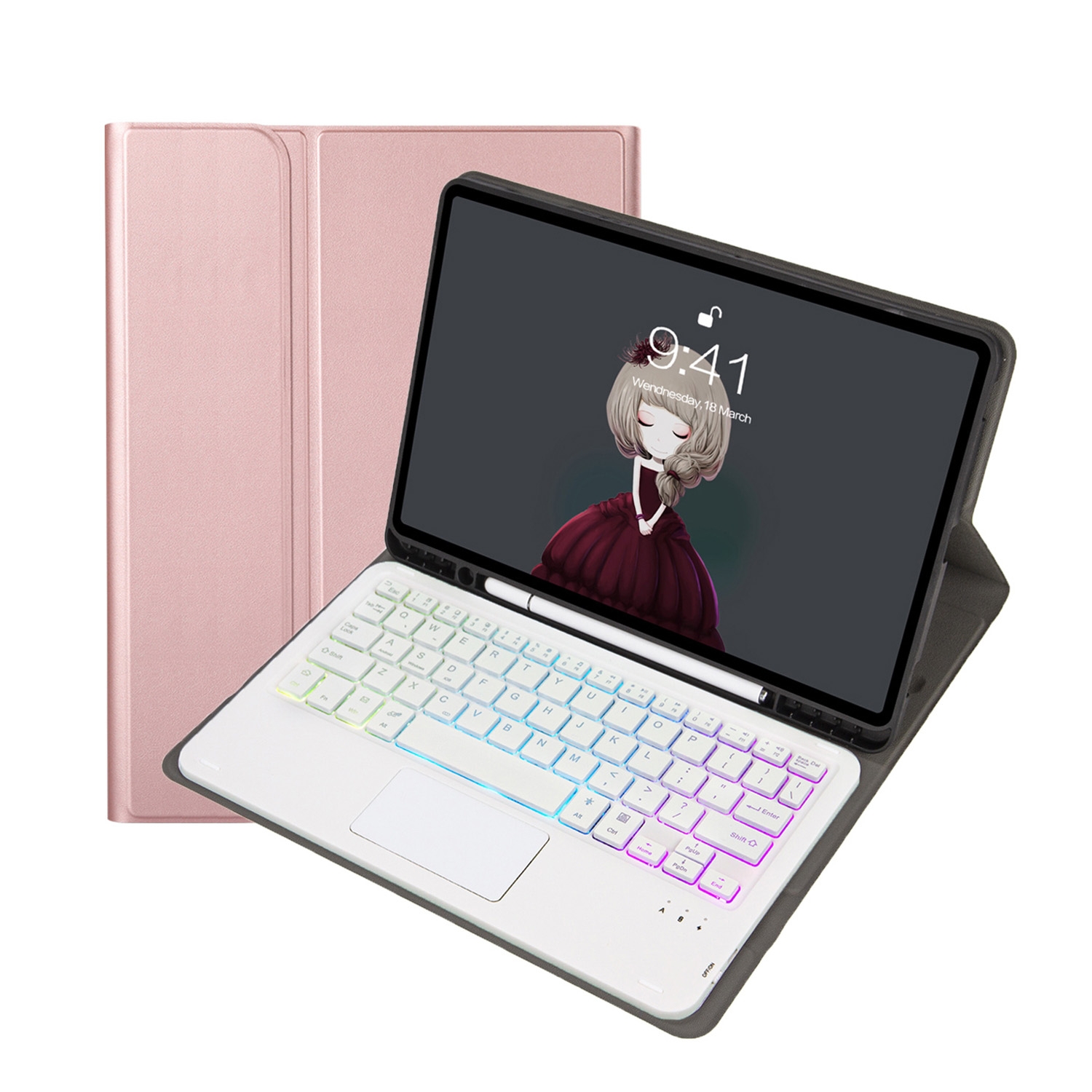 For Samsung Galaxy Tab S8 / S7 A700B-AS Lambskin Texture Backlight Bluetooth Keyboard Leather Tablet Case(Rose Gold)_voghion.com
