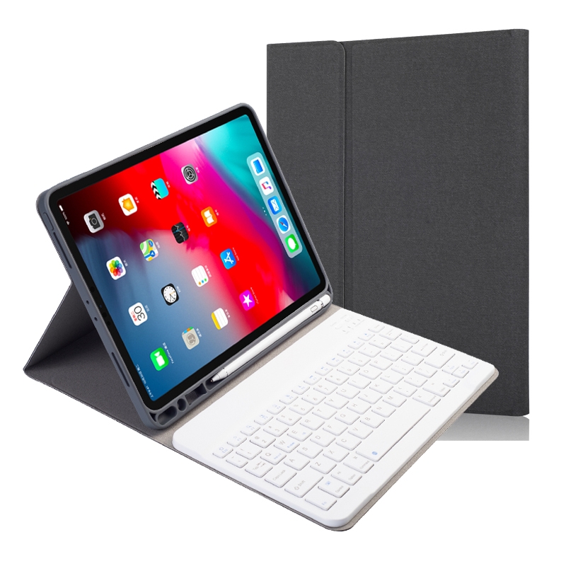 RK11 Cloth Texture Detachable Magnetic Bluetooth Keyboard Horizontal Flip Leather Tablet Case for iPad Pro 11 2020 / 2018 with Holder & Pen Slot(Black)_voghion.com