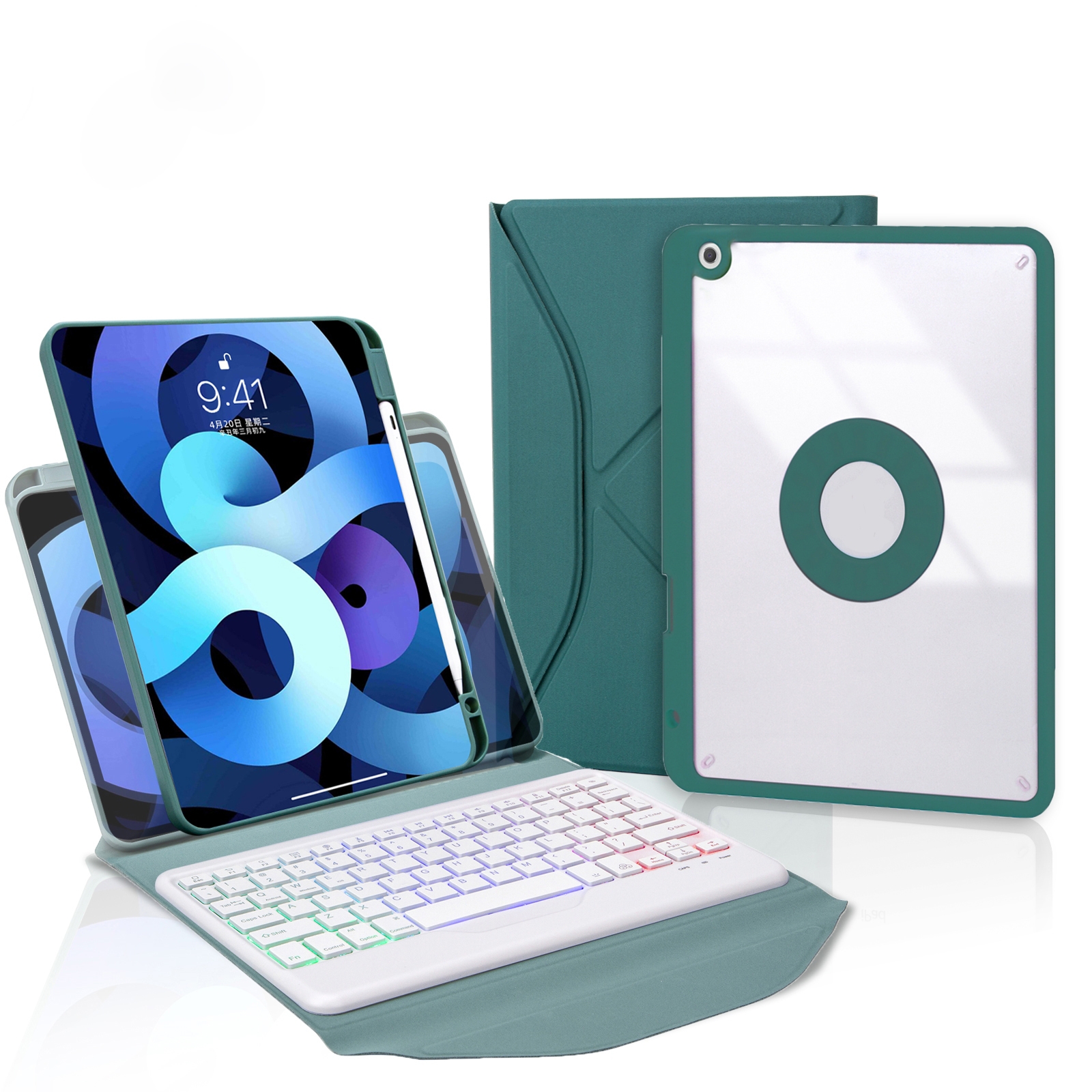 Z102BS Pen Slot Backlight Bluetooth Keyboard Leather Tablet Case For iPad 10.2 2021/2020/2019(Green)_voghion.com