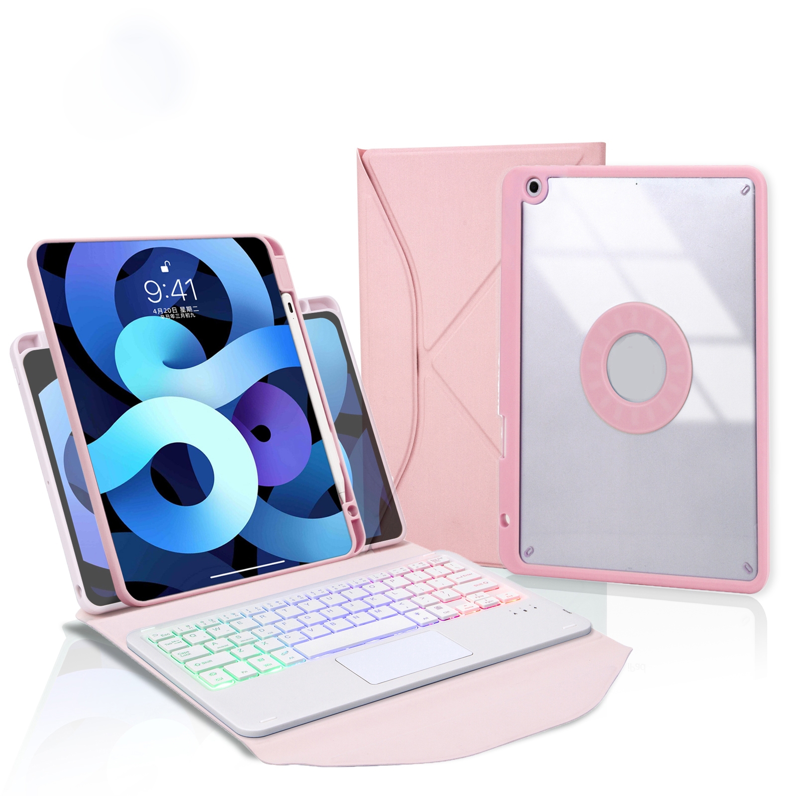Z102B-AS Pen Slot Touchpad Backlight Bluetooth Keyboard Leather Tablet Case For iPad 10.2 2021/2020/2019(Pink)_voghion.com