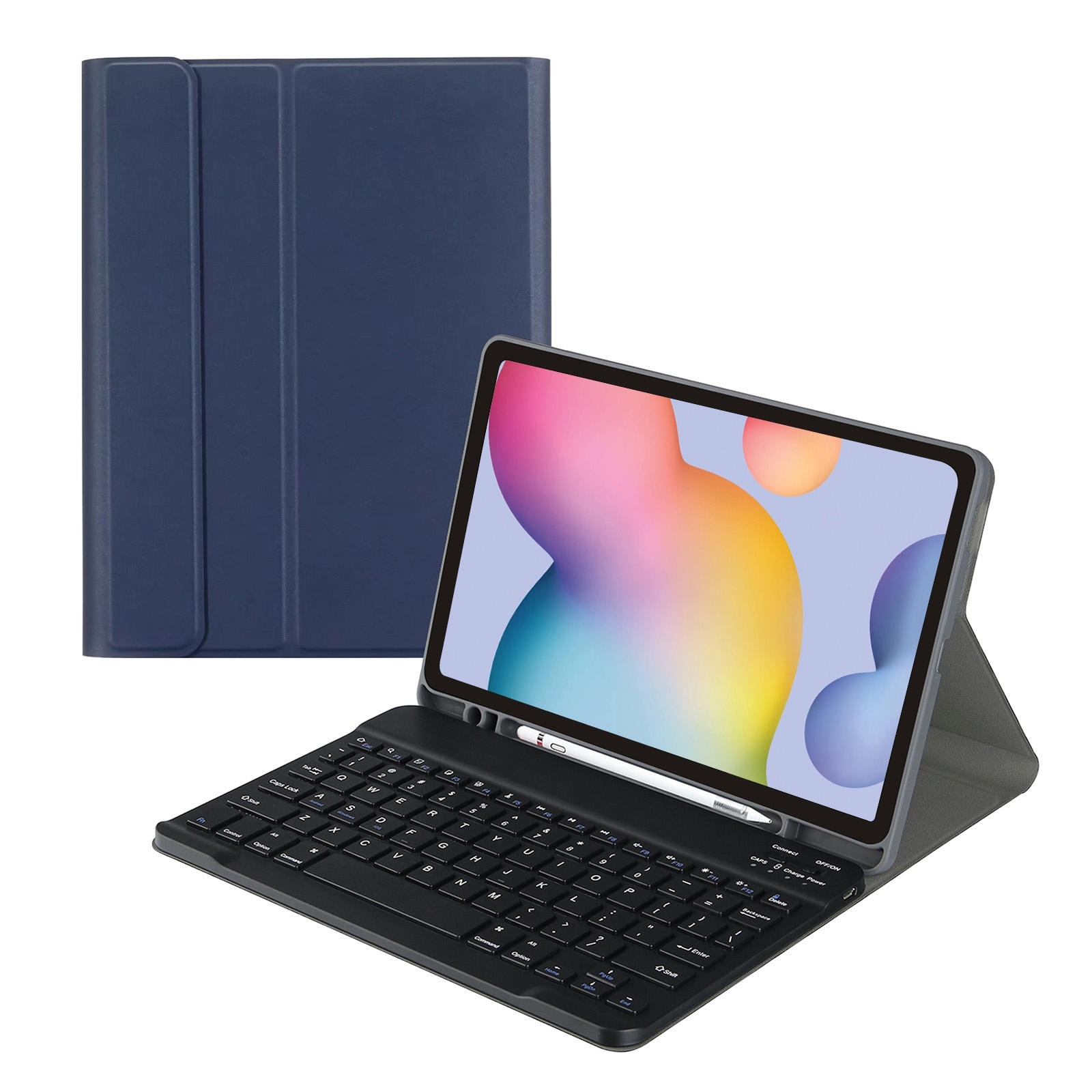 Samsung Galaxy Tab S7 (Koyu Mavi) için Kalem Yuvalı Kare Kapaklı Bluetooth Klavye Deri Kılıf_voghion.com
