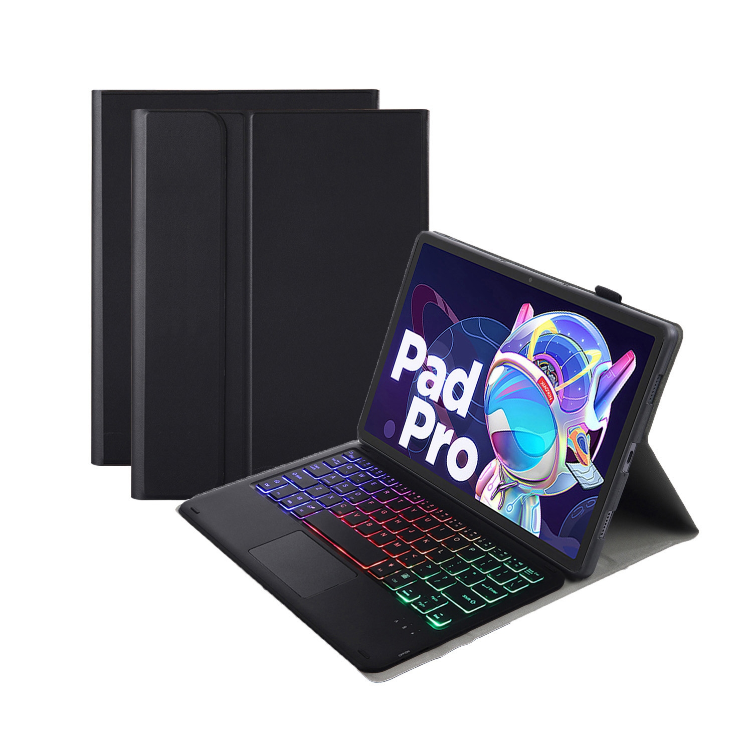 AM18-AS Tri-color Backlight Bluetooth Keyboard Leather Case with Touchpad For Lenovo XiaoXin Pad Pro 2022 11.2 inch(Black)_voghion.com