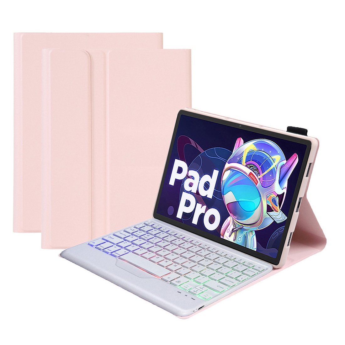 AM18-BS Tri-color Backlight Bluetooth Keyboard Leather Case For Lenovo XiaoXin Pad Pro 2022 11.2 inch(Pink)_voghion.com
