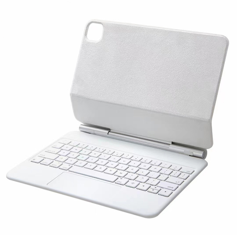 For iPad Air 5 / 4 10.9 inch P10 Bluetooth Keyboard Leather Case with Touch Pad(White)_voghion.com