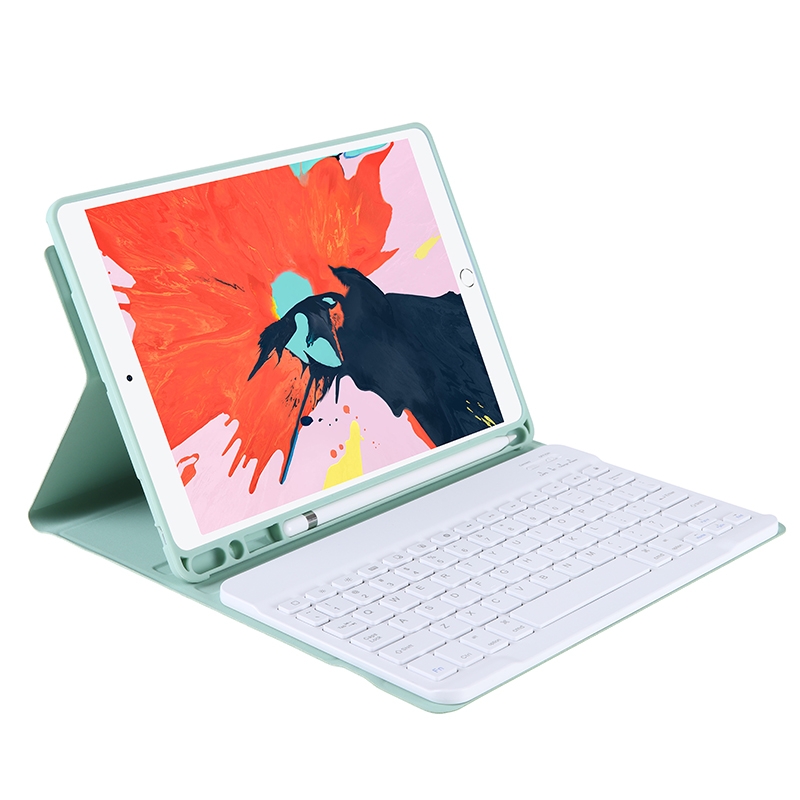 T102B For iPad Air / Pro 10.5 inch (2019) TPU Candy Color Ultra-thin Bluetooth Keyboard Tablet Case with Stand & Pen Slot(Light Green)_voghion.com