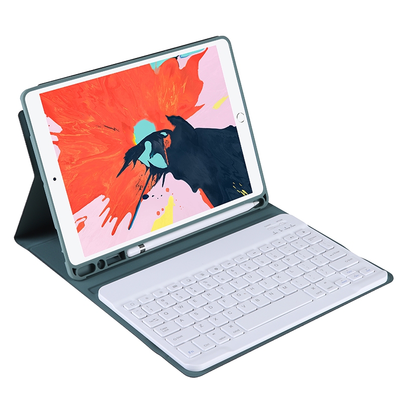 T102B For iPad Air / Pro 10.5 inch (2019) TPU Candy Color Ultra-thin Bluetooth Keyboard Tablet Case with Stand & Pen Slot(Dark Green)_voghion.com