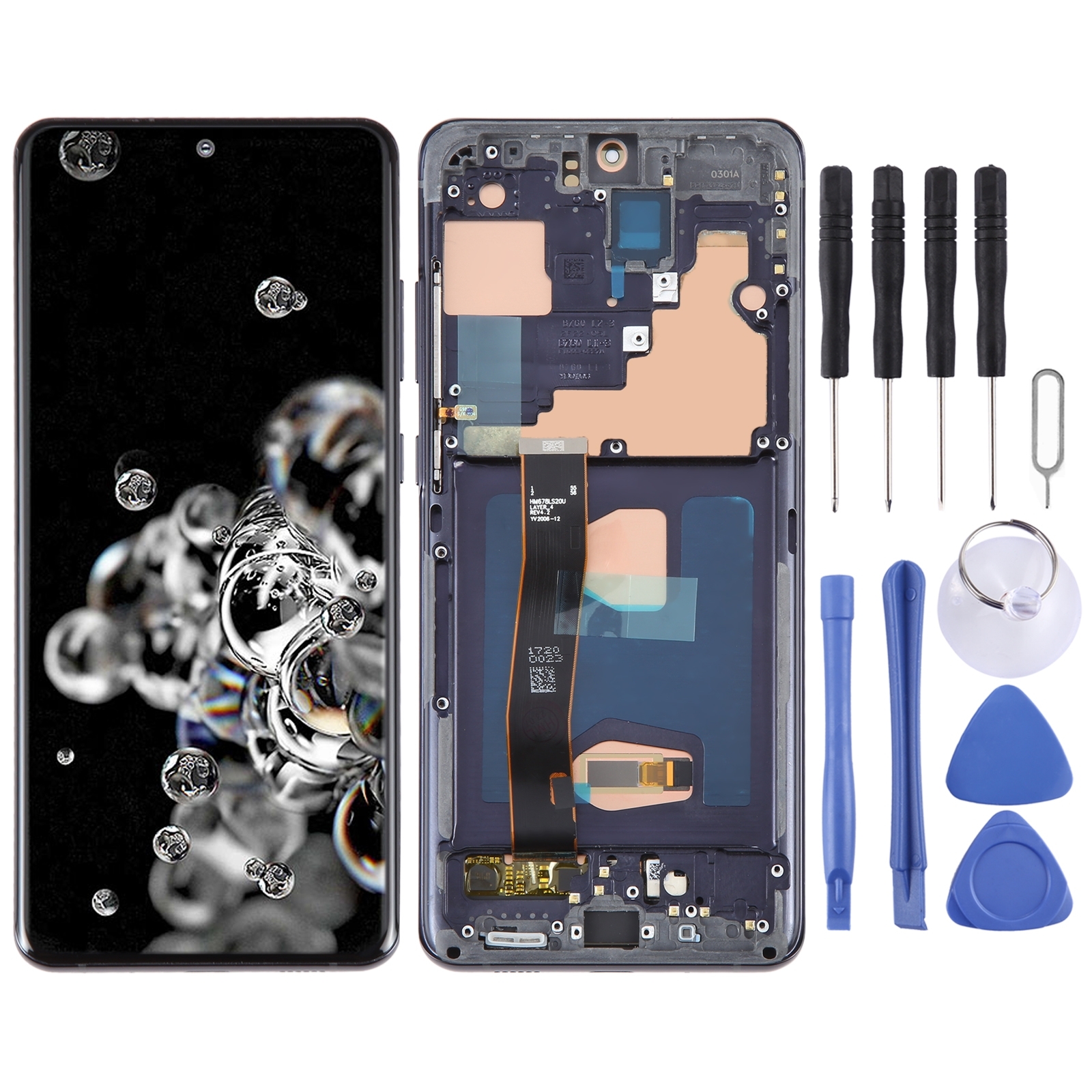 Pentru Samsung Galaxy S20 Ultra 4G/5G SM-G988 Digitizer LCD OLED de 6,67 inci Asamblare completă cu cadru (negru)_voghion.com