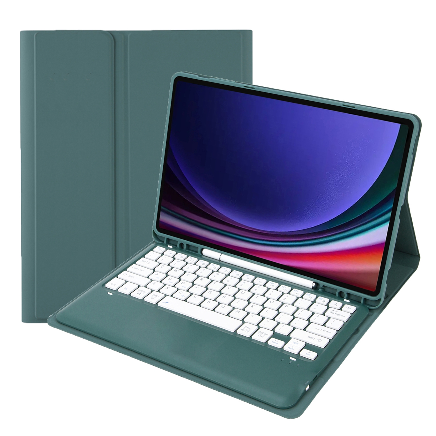 For Samsung Galaxy Tab S9+ A810B Pen Slot Detachable Bluetooth Keyboard Leather Tablet Case(Dark Green)_voghion.com