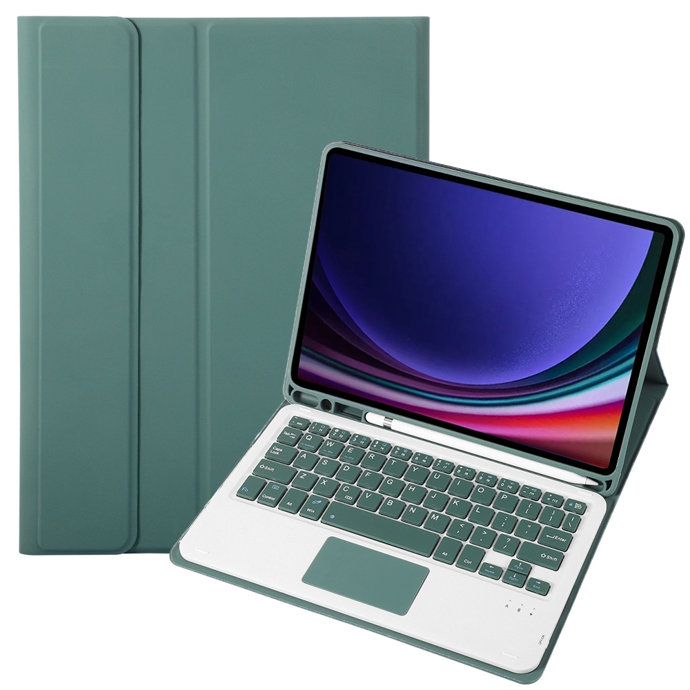 For Samsung Galaxy Tab S9 A710B-A Candy Color TPU Touch Bluetooth Keyboard Leather Tablet Case with Pen Holder(Dark Green)_voghion.com