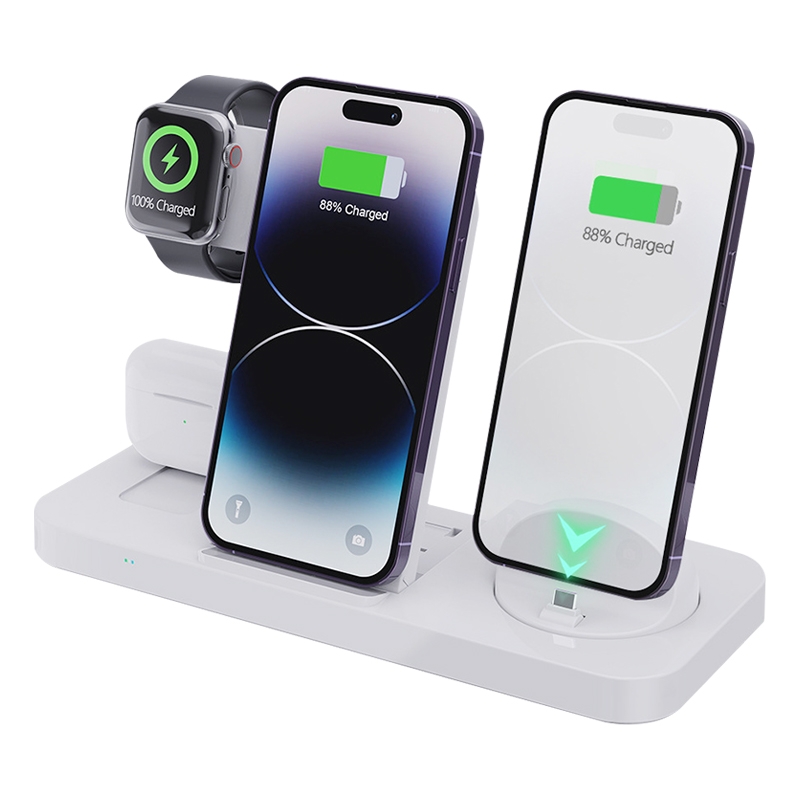6 in 1 Multifunctional Foldable Vertical Wireless Charger (White)_voghion.com