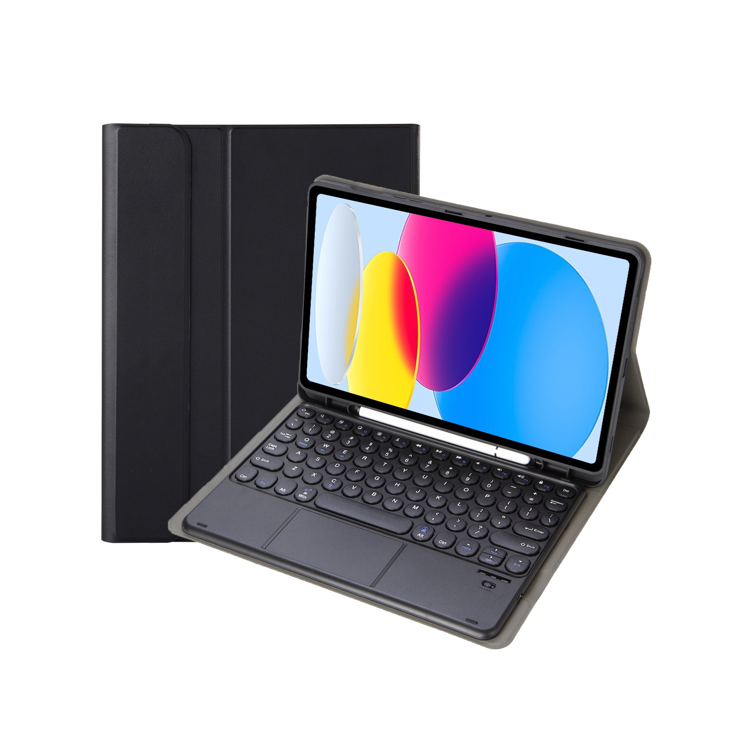 For iPad 10th Gen 10.9 2022 YA10B-A Lambskin Texture Bluetooth Touch Keyboard Leather Tablet Case with Pen Slot(Black)_voghion.com